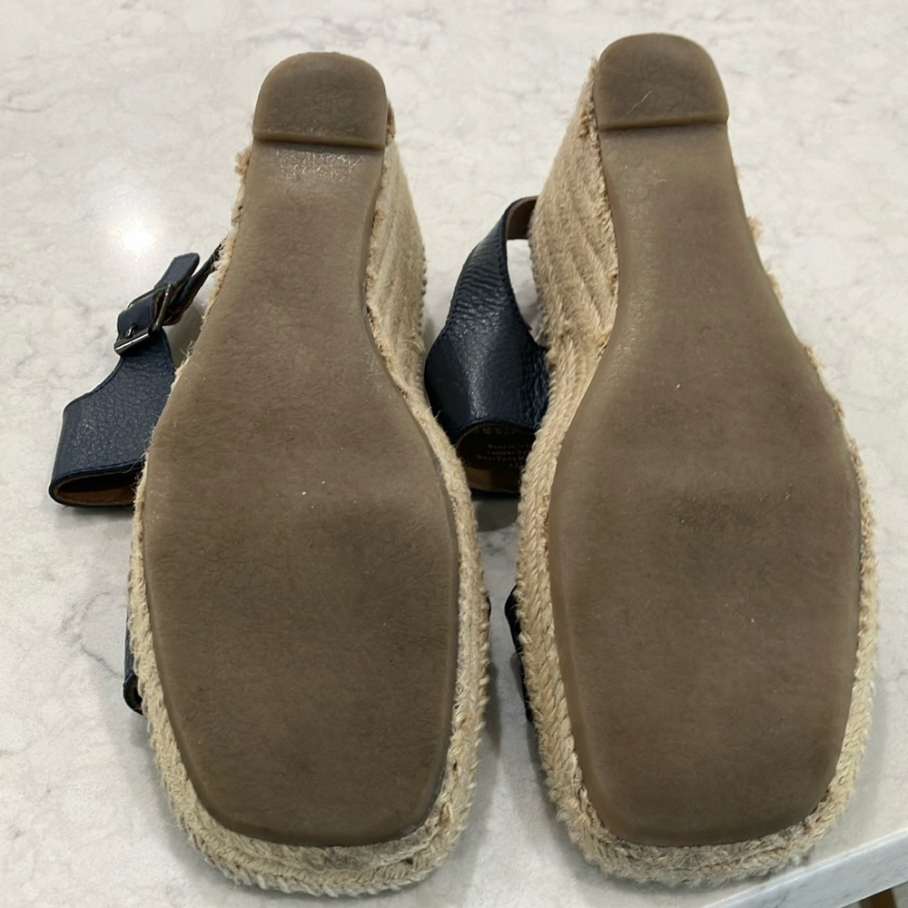 Softwalk Hartley Navy Leather Wedge‎ Espadrille Sandals W/Box Sz 7.5- EUC - Picture 12 of 15